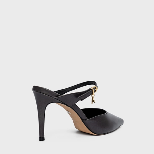 Mule Charm Salto Fino Couro Marrom Dark Grigio