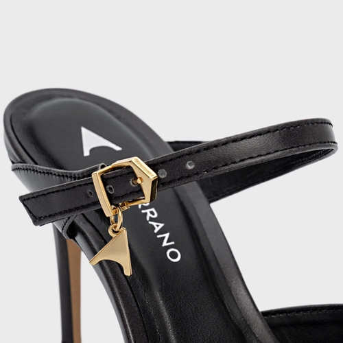 Mule Charm Salto Fino Couro Marrom Dark Grigio