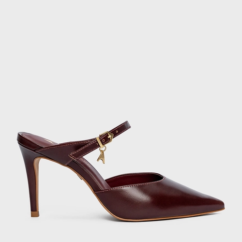 Mule Charm Salto Fino Couro Vinho Dark Mahogany