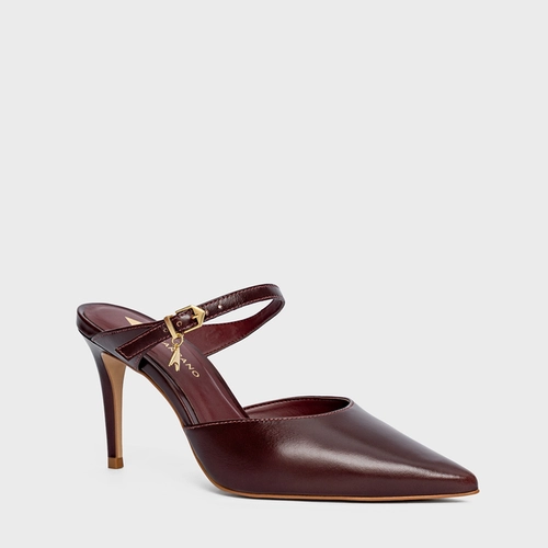 Mule Charm Salto Fino Couro Vinho Dark Mahogany