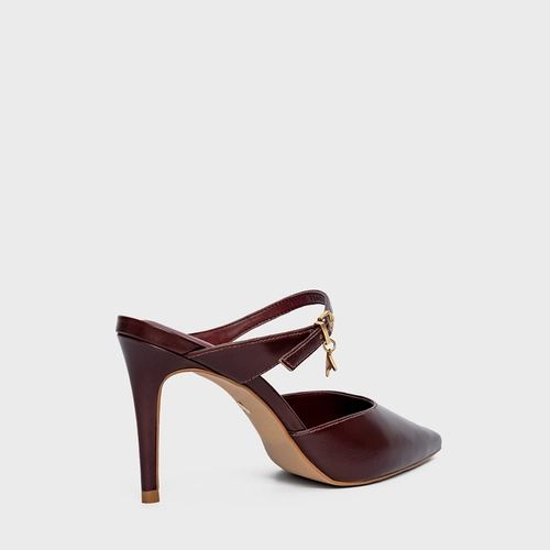 Mule Charm Salto Fino Couro Vinho Dark Mahogany