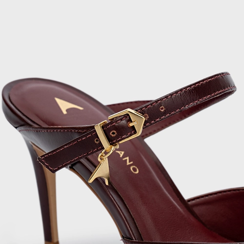 Mule Charm Salto Fino Couro Vinho Dark Mahogany