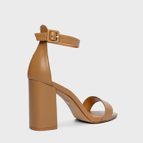 Sandália Classic Salto Bloco Couro Marrom Camel