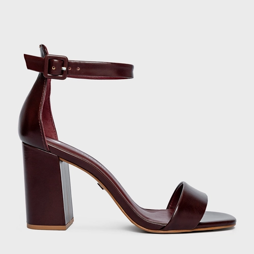 Sandália Classic Salto Bloco Couro Vinho Dark Mahogany