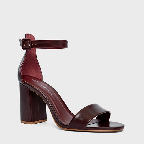 Sandália Classic Salto Bloco Couro Vinho Dark Mahogany