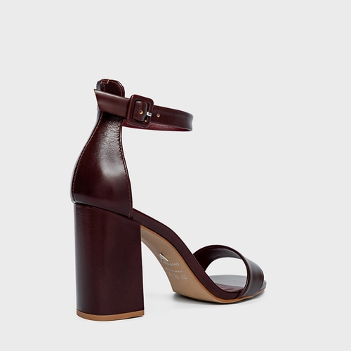 Sandália Classic Salto Bloco Couro Vinho Dark Mahogany