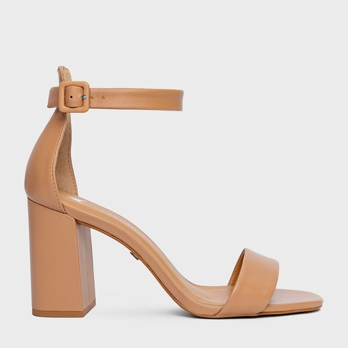 Sandália Classic Salto Bloco Couro Bege Blush