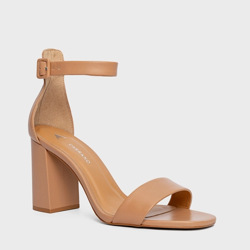 Sandália Classic Salto Bloco Couro Bege Blush