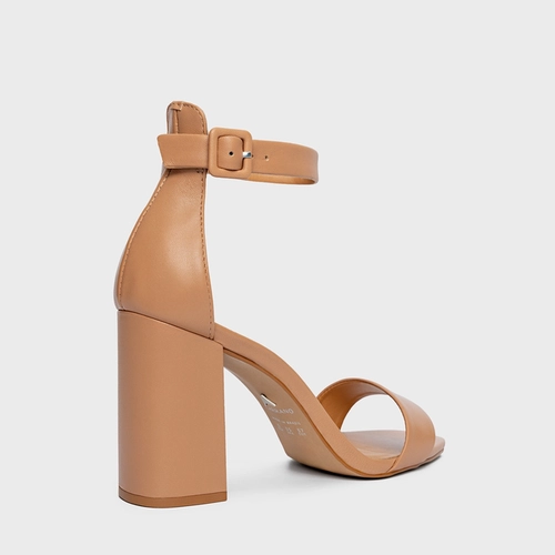 Sandália Classic Salto Bloco Couro Bege Blush