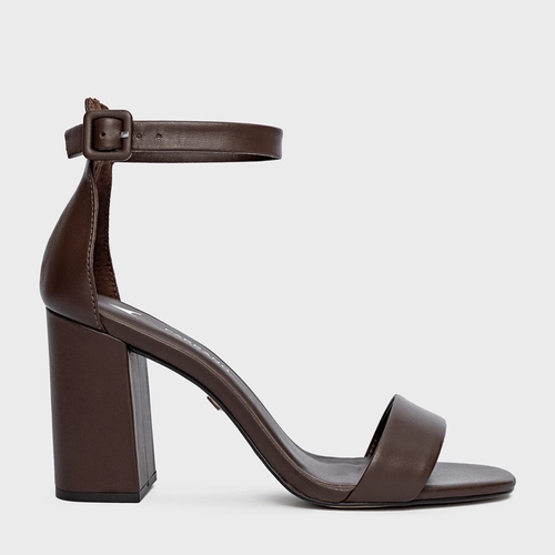 Sandália Classic Salto Bloco Couro Marrom Wardly Brown