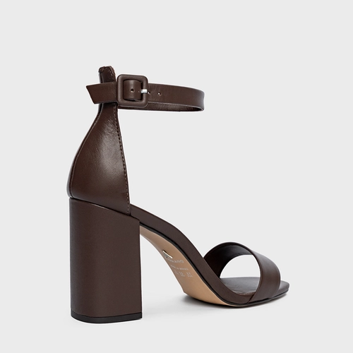 Sandália Classic Salto Bloco Couro Marrom Wardly Brown