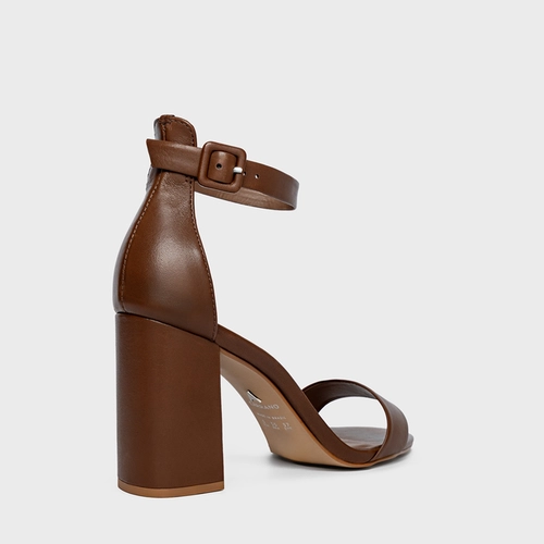 Sandália Classic Salto Bloco Couro Marrom Desert Brown