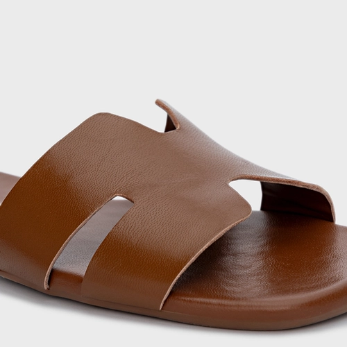 Flat H Couro Marrom Caramel