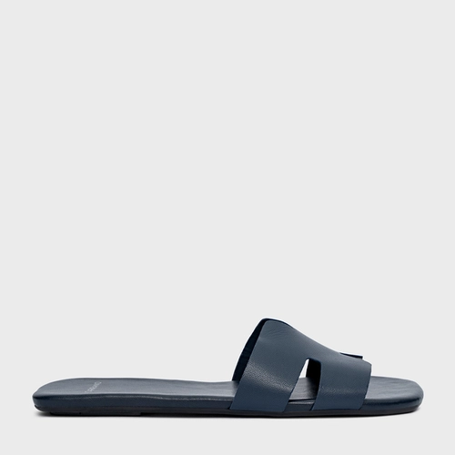 Flat H Couro Azul Navy