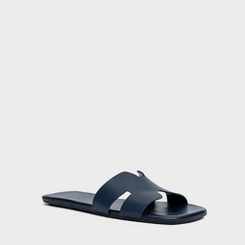 Flat H Couro Azul Navy