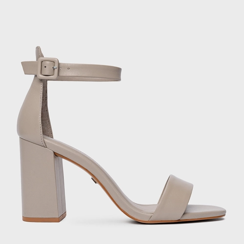 Sandália Classic Salto Bloco Couro Cinza Cashmere