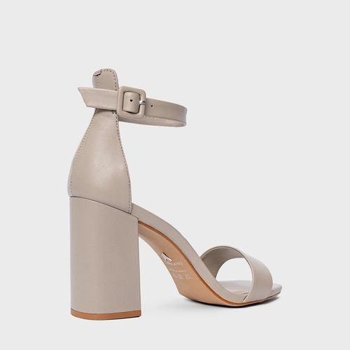 Sandália Classic Salto Bloco Couro Cinza Cashmere