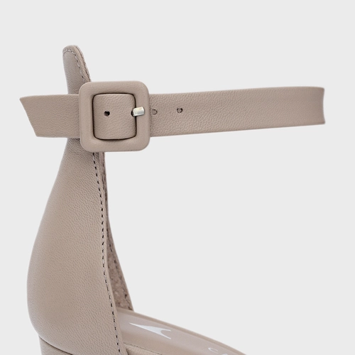 Sandália Classic Salto Bloco Couro Cinza Cashmere