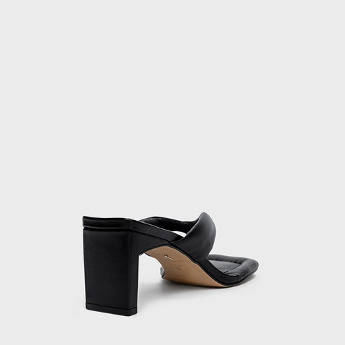 Open Mule Thong Puffy Salto Pilar Couro Preto