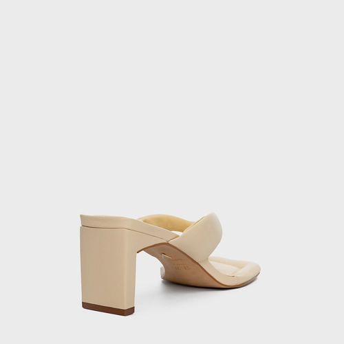 Open Mule Thong Puffy Salto Pilar Couro Amarelo Egg Shell