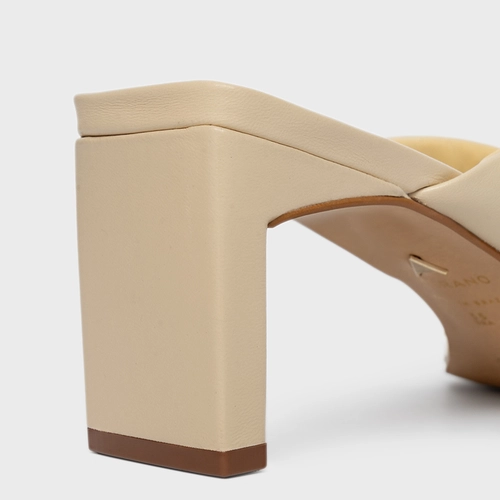 Open Mule Thong Puffy Salto Pilar Couro Amarelo Egg Shell