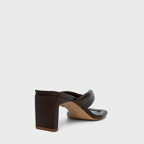 Open Mule Thong Puffy Salto Pilar Couro Marrom Coffee