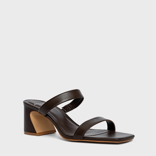 Open Mule Tiras Salto Wave Couro Marrom Coffee