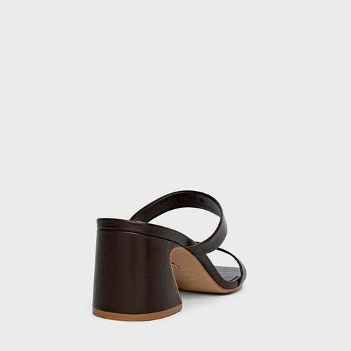 Open Mule Tiras Salto Wave Couro Marrom Coffee