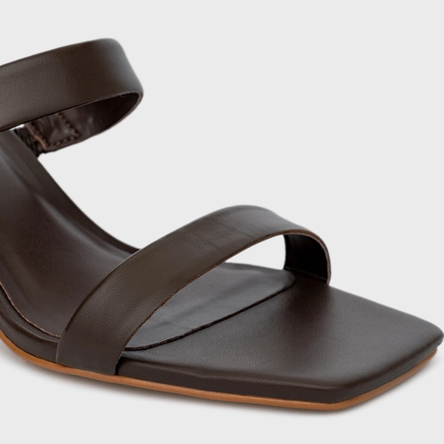 Open Mule Tiras Salto Wave Couro Marrom Coffee