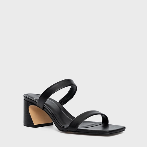 Open Mule Tiras Salto Wave Couro Preto