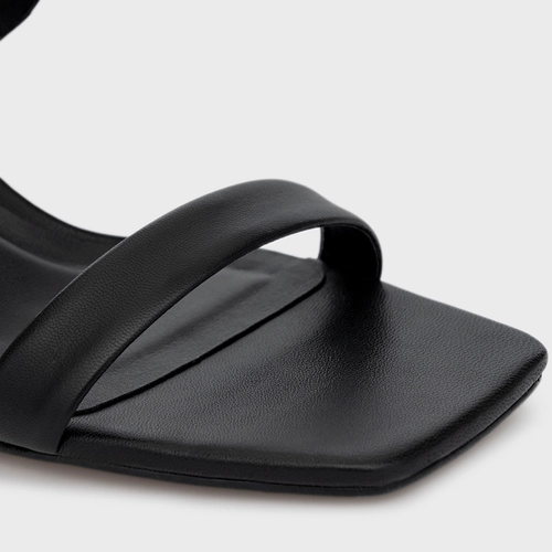 Open Mule Tiras Salto Wave Couro Preto