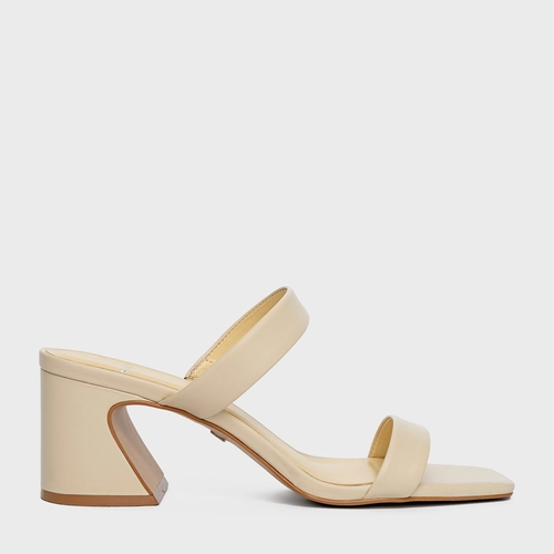 Open Mule Tiras Salto Wave Couro Amarelo Egg Shell