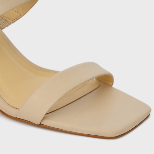 Open Mule Tiras Salto Wave Couro Amarelo Egg Shell