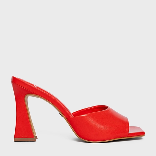 Open Mule Holiday Salto Vírgula Couro Vermelho Bright