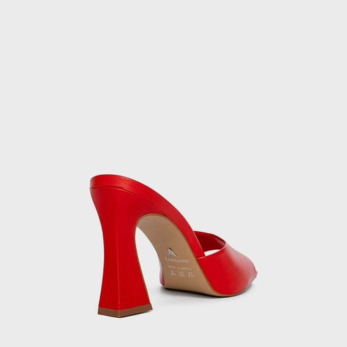 Open Mule Holiday Salto Vírgula Couro Vermelho Bright