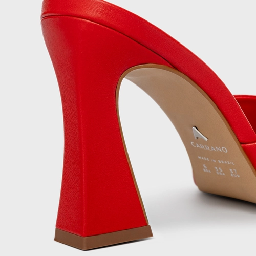 Open Mule Holiday Salto Vírgula Couro Vermelho Bright