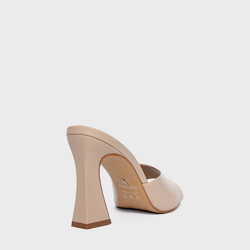 Open Mule Holiday Salto Vírgula Couro Bege Latte