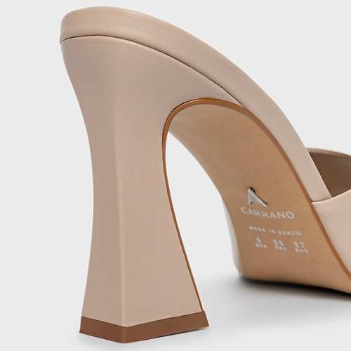 Open Mule Holiday Salto Vírgula Couro Bege Latte