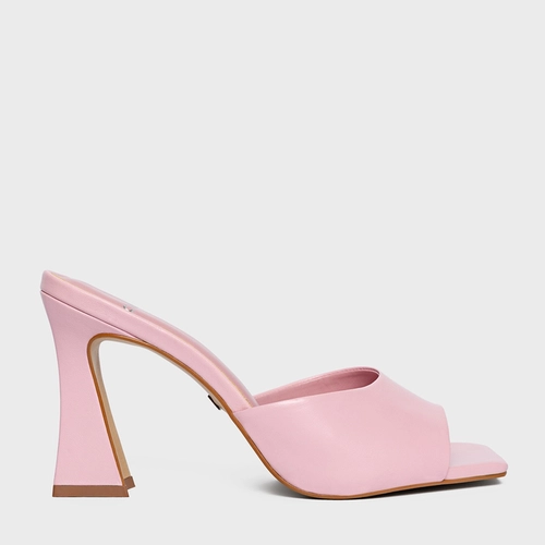 Open Mule Holiday Salto Vírgula Couro Rosa Baby