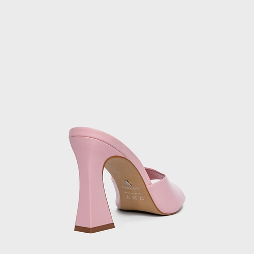 Open Mule Holiday Salto Vírgula Couro Rosa Baby