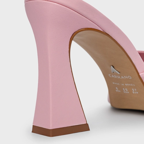 Open Mule Holiday Salto Vírgula Couro Rosa Baby