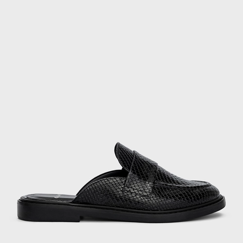 Mule Flat Clássic Couro Snake Preto