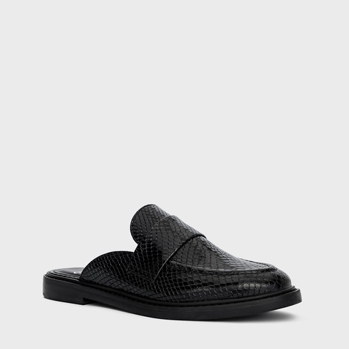 Mule Flat Clássic Couro Snake Preto