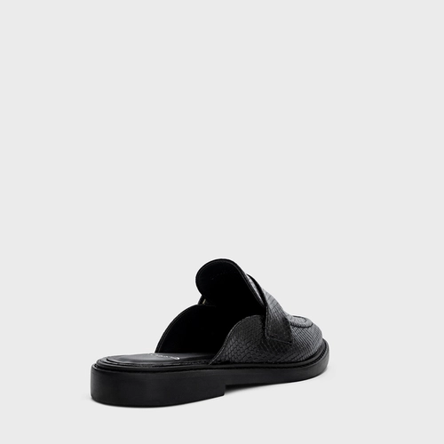 Mule Flat Clássic Couro Snake Preto