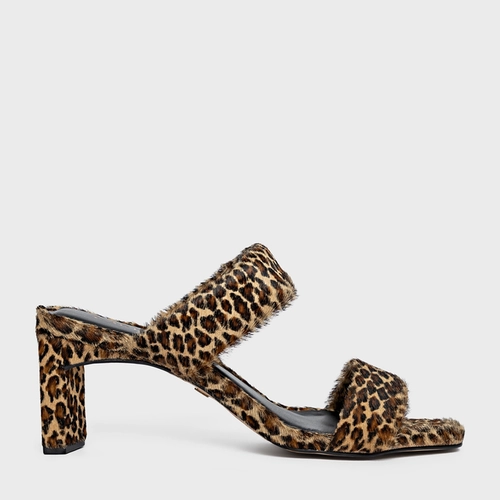 Open Mule Duo Tiras Salto Reto Pelo Animal Print Desert