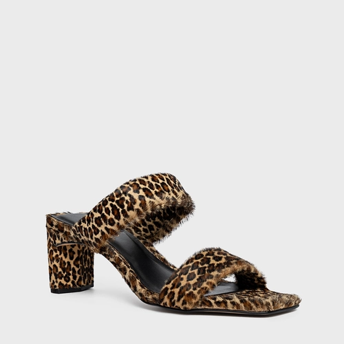 Open Mule Duo Tiras Salto Reto Pelo Animal Print Desert