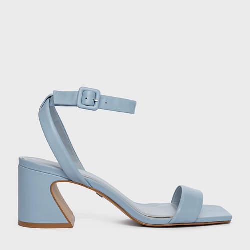 Sandália Tiras Salto Wave Couro Azul Flower Blue