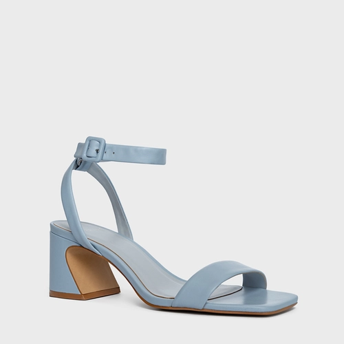 Sandália Tiras Salto Wave Couro Azul Flower Blue