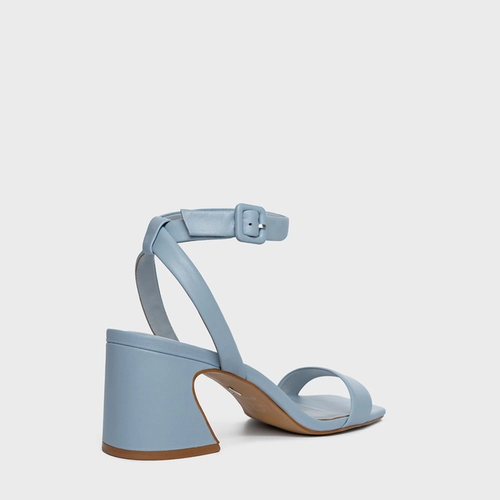 Sandália Tiras Salto Wave Couro Azul Flower Blue