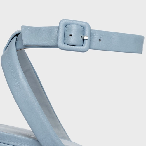 Sandália Tiras Salto Wave Couro Azul Flower Blue